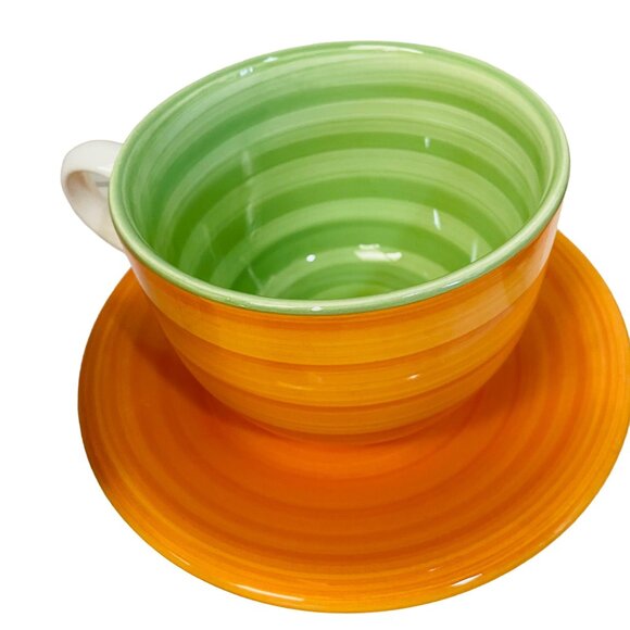 Tuscan Riviera Van Beers Design Cup & Saucer Set Hand Painted Porcelain 6.5" Dia - Picture 4 of 4